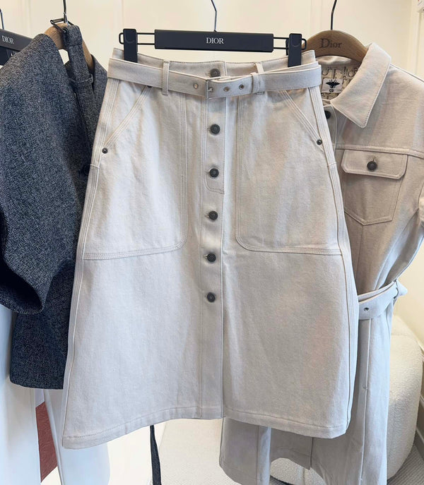 CD 25 Monogram Denim Skirt Beige Cotton
