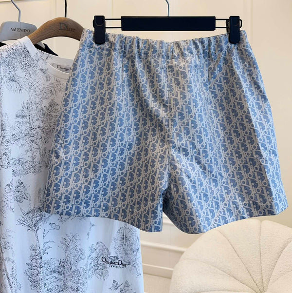 CD 25 Monogram Set Blue Jacquard Fabric