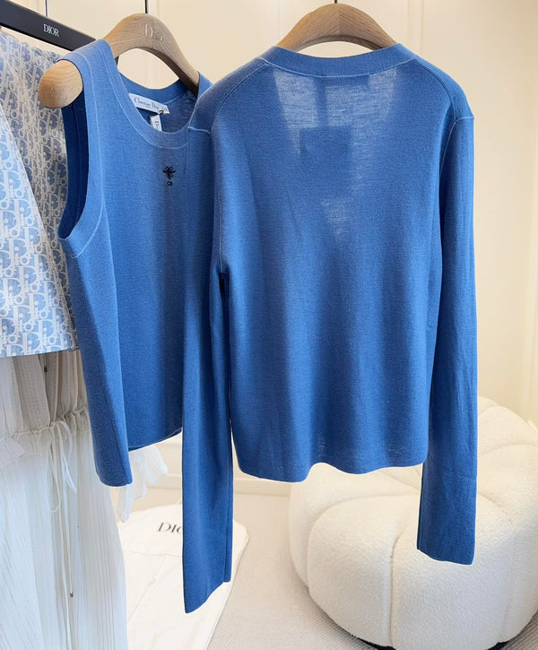CD 25 Set Cardigan Gilet Blu Scuro Lana