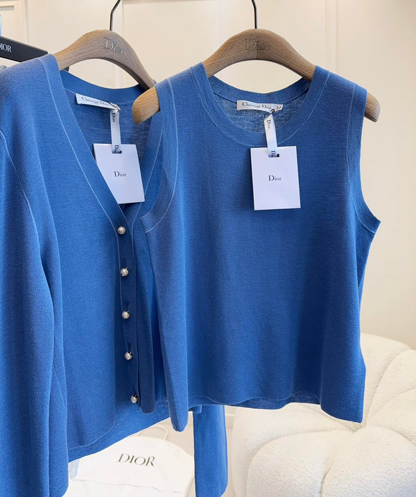 CD 25 Set Cardigan Gilet Blu Scuro Lana