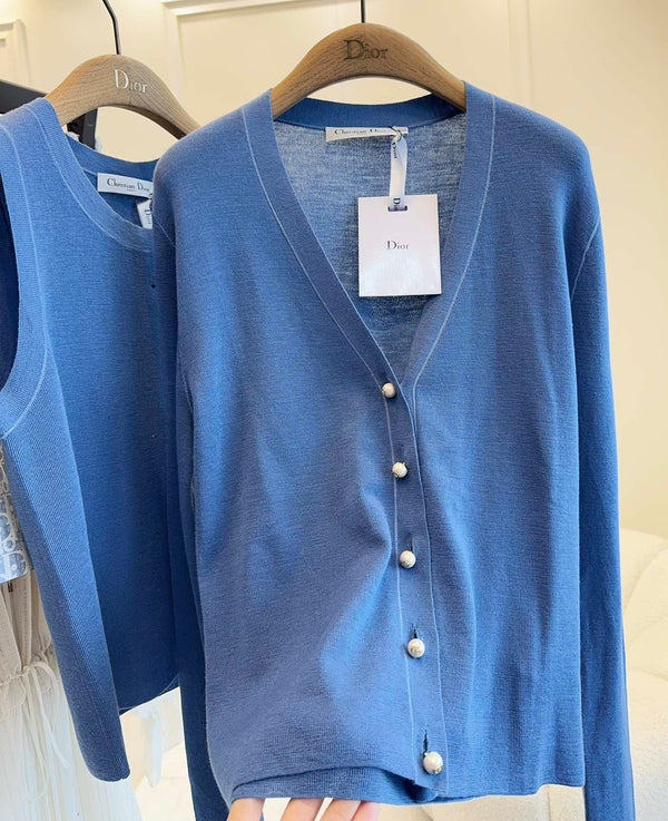CD 25 Set Cardigan Gilet Blu Scuro Lana