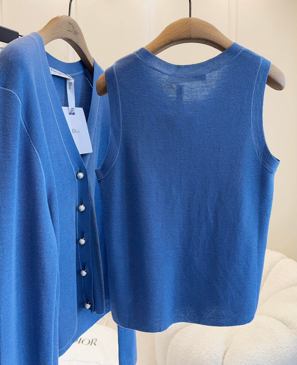 CD 25 Set Cardigan Gilet Blu Scuro Lana