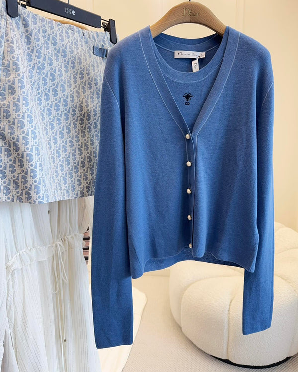 CD 25 Set Cardigan Gilet Blu Scuro Lana