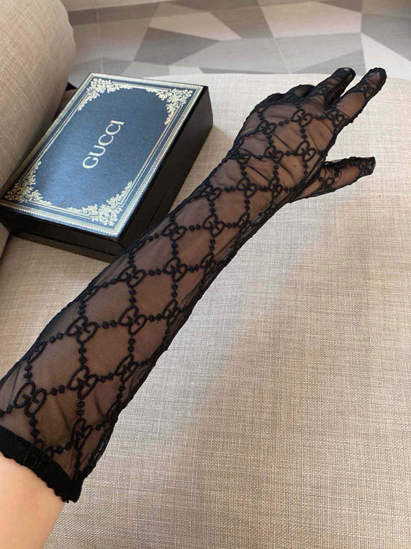 EMBROIDERED LACE MESH GLOVES BLACK 462433
