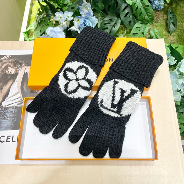 LV GLOVES IN BLACK MIX WHITE WOOL 464988