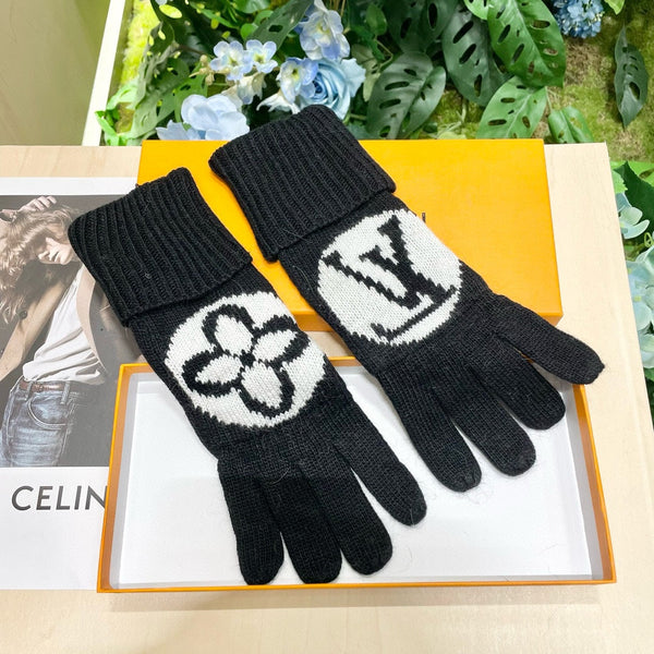LV GLOVES IN BLACK MIX WHITE WOOL 464988