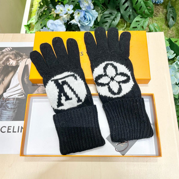 LV GLOVES IN BLACK MIX WHITE WOOL 464988