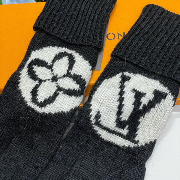 LV GLOVES IN BLACK MIX WHITE WOOL 464988