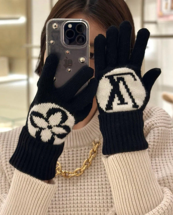 LV GLOVES IN BLACK MIX WHITE WOOL 464988