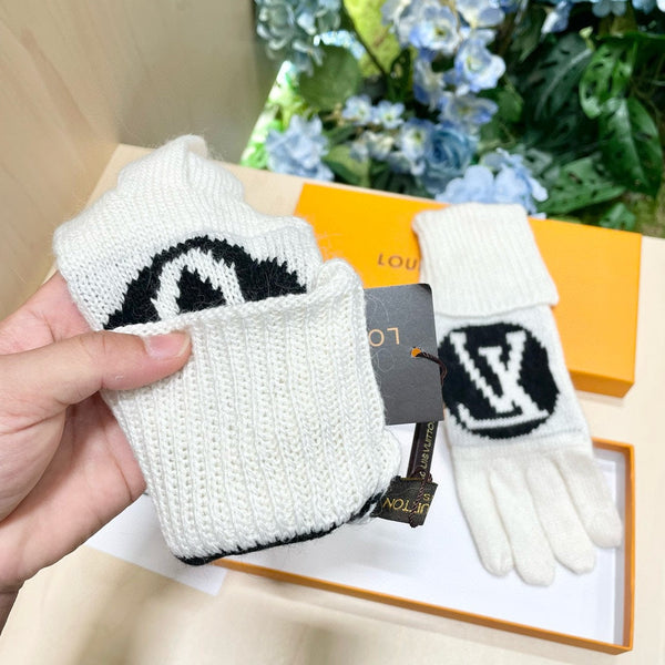 LV GLOVES IN WHITE MIX BLACK WOOL 464989