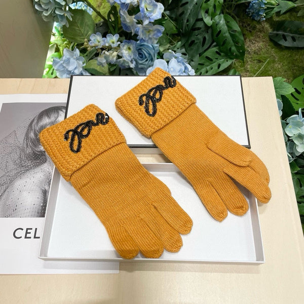 GLOVES IN MUSTARD YELLOW WOOL WITH BLACK LOGO 465776