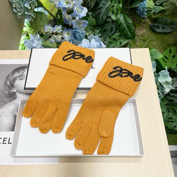 GLOVES IN MUSTARD YELLOW WOOL WITH BLACK LOGO 465776