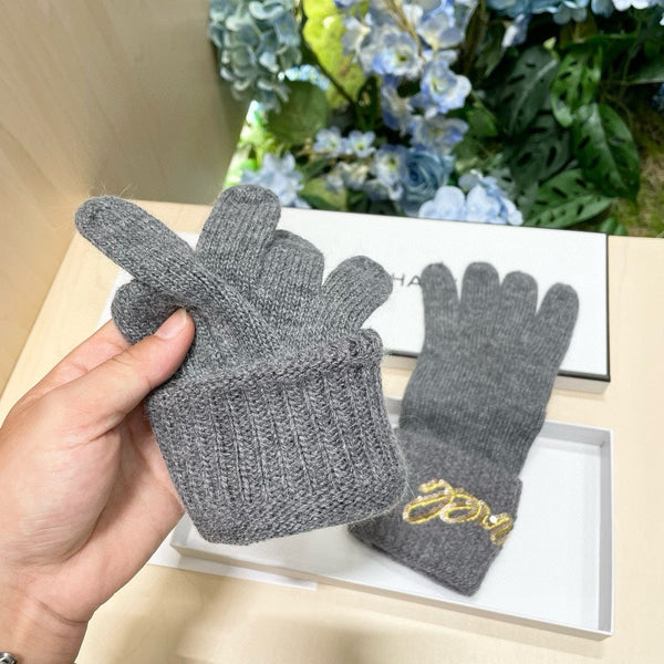GLOVES IN DOVE GRAY WOOL WITH YELLOW LOGO 465777