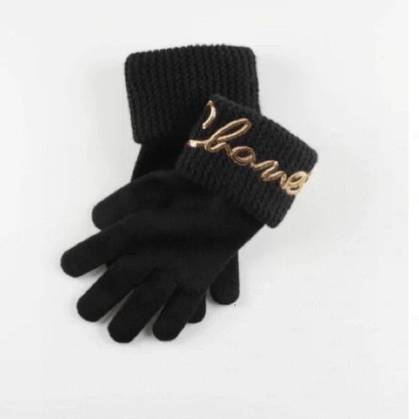 GLOVES IN BLACK WOOL WITH YELLOW LOGO 465778