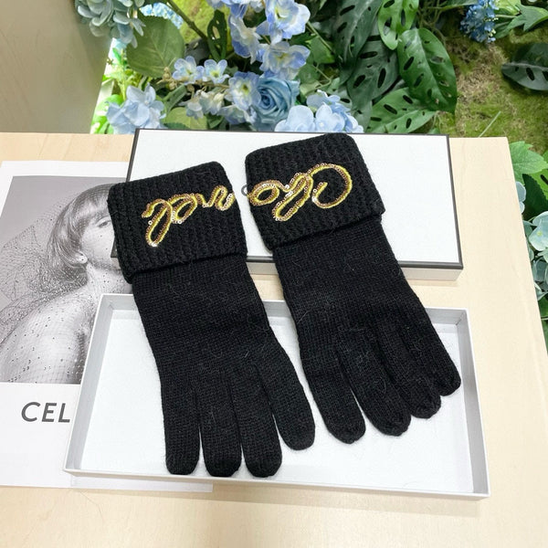 GLOVES IN BLACK WOOL WITH YELLOW LOGO 465778