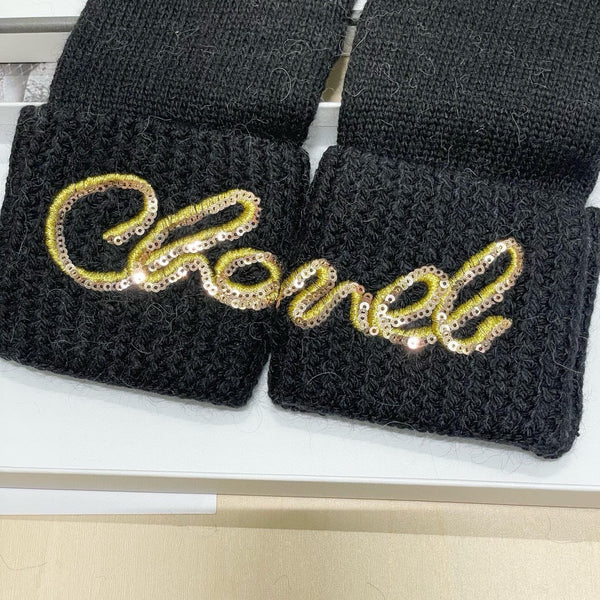 GLOVES IN BLACK WOOL WITH YELLOW LOGO 465778