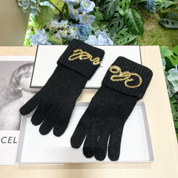 GLOVES IN BLACK WOOL WITH YELLOW LOGO 465778