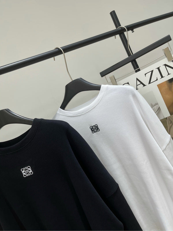 Loewe T-Shirt Manches Longues Coton Blanc et Noir 2025 296663