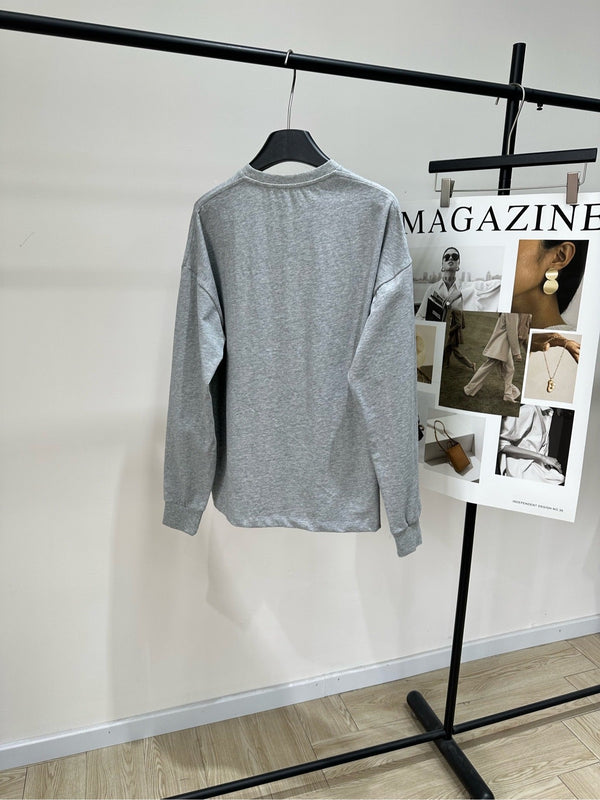 Loewe T-shirt à manches longues et col rond en coton gris motif chat 2025 327180