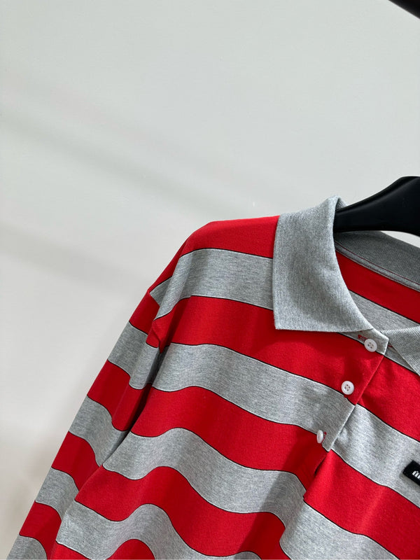 Polo Miu 26s en jersey rayé coton rouge gris 349696