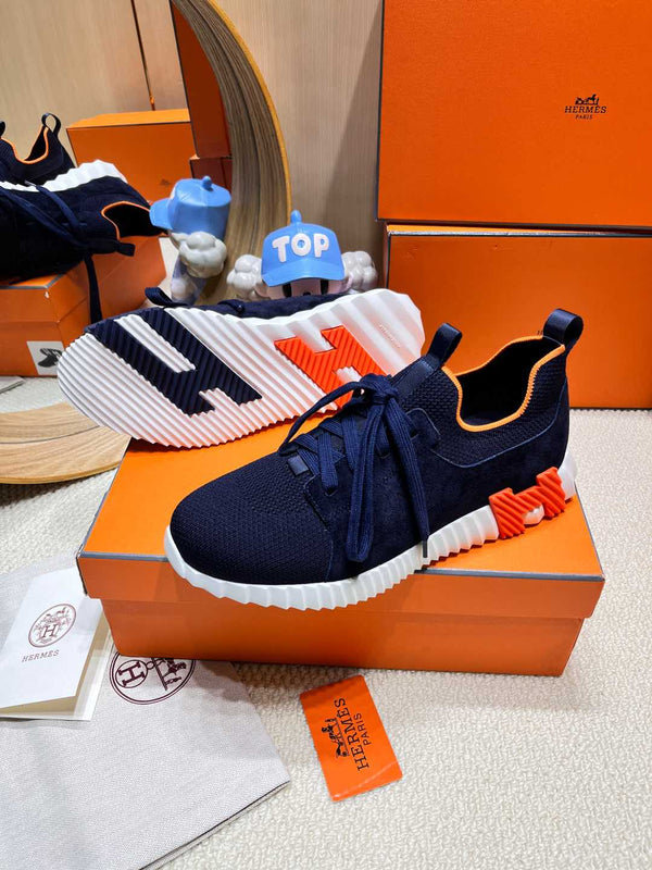 HM Depart slip-on Sneaker Navy Blue Kniited Fabric And Suede 206315