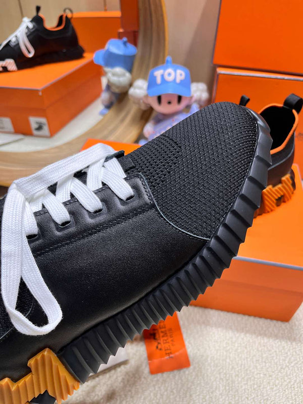 HM Depart slip-on Sneaker Black mix White Knitted fabric and Calfskin 206316