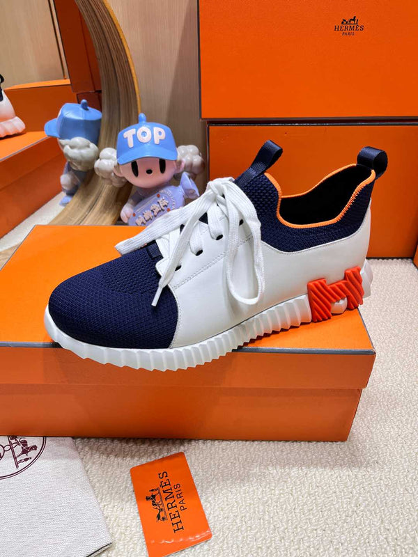 HM Depart slip-on Sneaker White mix Navy blue Knitted fabric and Calfskin 206317