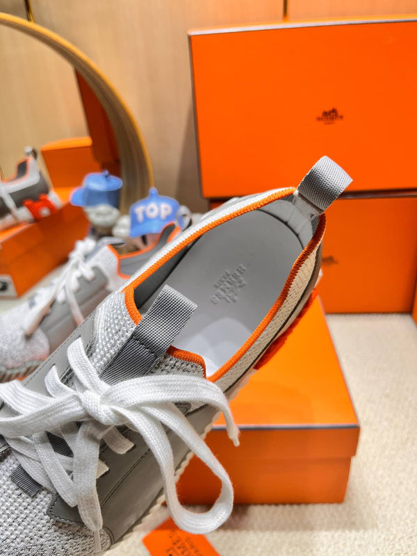 HM Depart slip-on Sneaker White mix gray Knitted fabric and Calfskin 206323