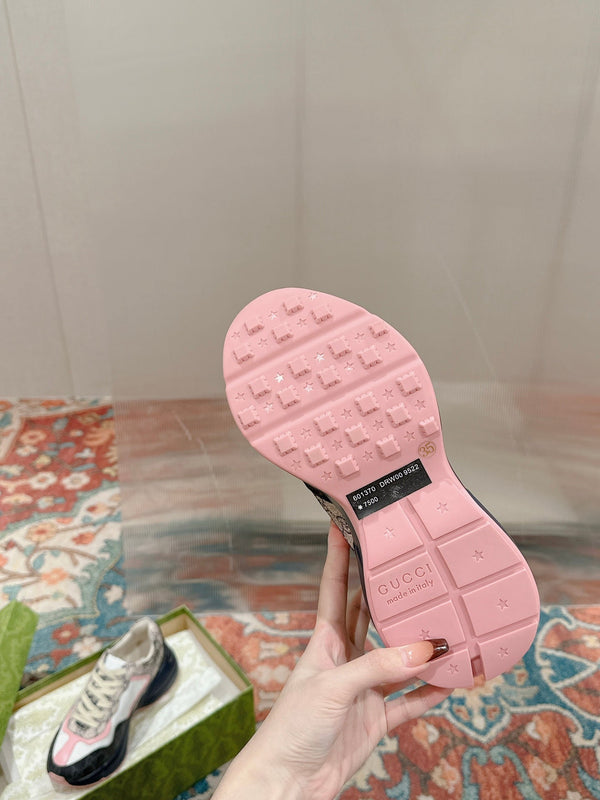 GG RHYTON TRAINER IN PELLE DI VITELLO BIANCA E CARBONE