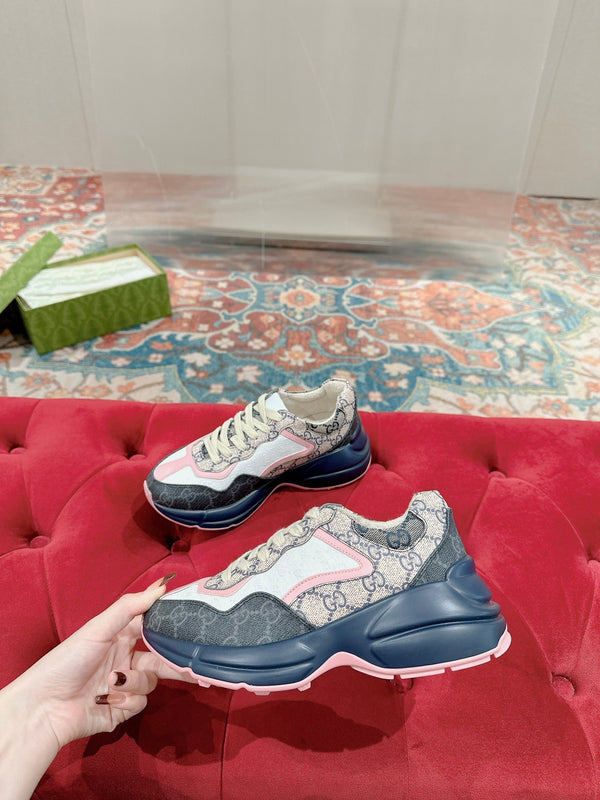 GG RHYTON TRAINER IN PELLE DI VITELLO BIANCA E CARBONE