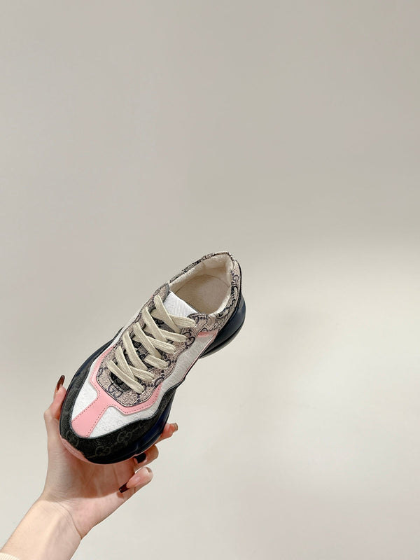 GG RHYTON TRAINER IN PELLE DI VITELLO BIANCA E CARBONE