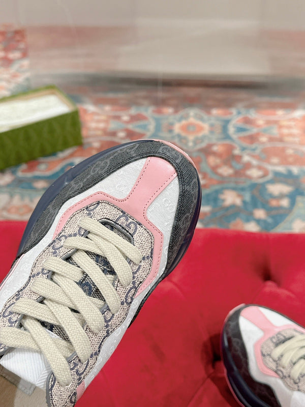 GG RHYTON TRAINER IN PELLE DI VITELLO BIANCA E CARBONE