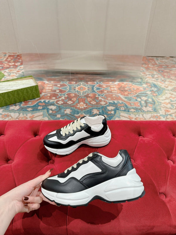 GG RHYTON TRAINER IN PELLE DI VITELLO NERA E BIANCA