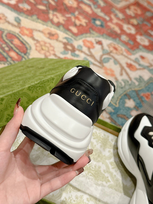 GG RHYTON TRAINER IN PELLE DI VITELLO NERA E BIANCA