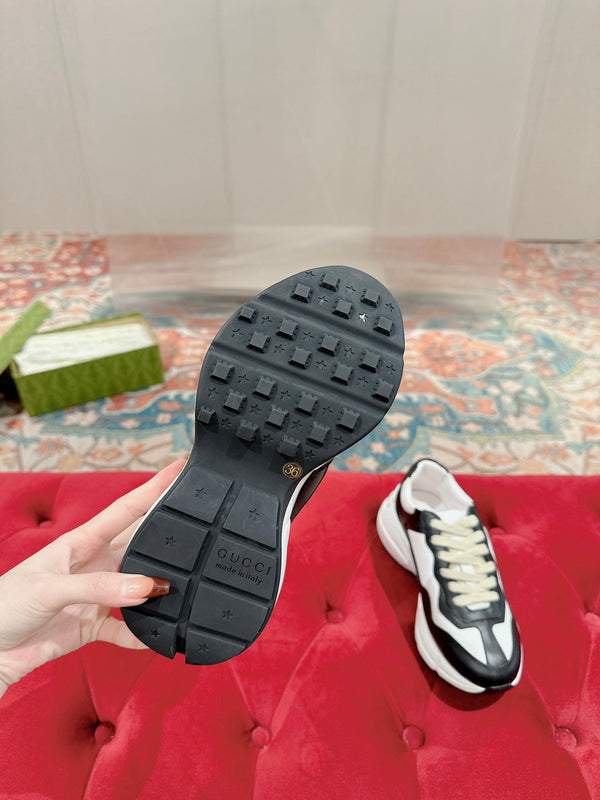 GG RHYTON TRAINER IN PELLE DI VITELLO NERA E BIANCA