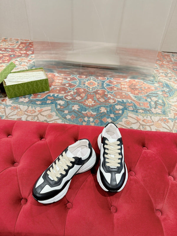 GG RHYTON TRAINER IN PELLE DI VITELLO NERA E BIANCA