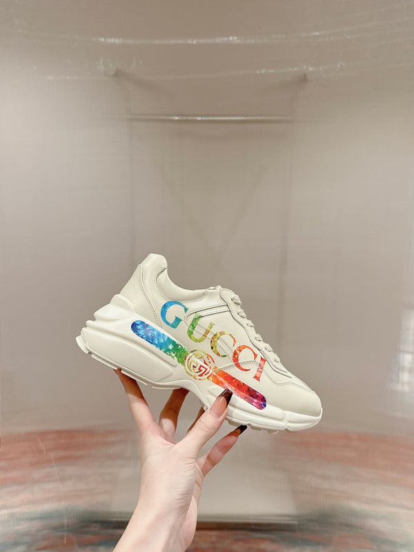 GG RHYTON TRAINER IN PELLE DI VITELLO BIANCA CON MOTIVI MULTIPLI