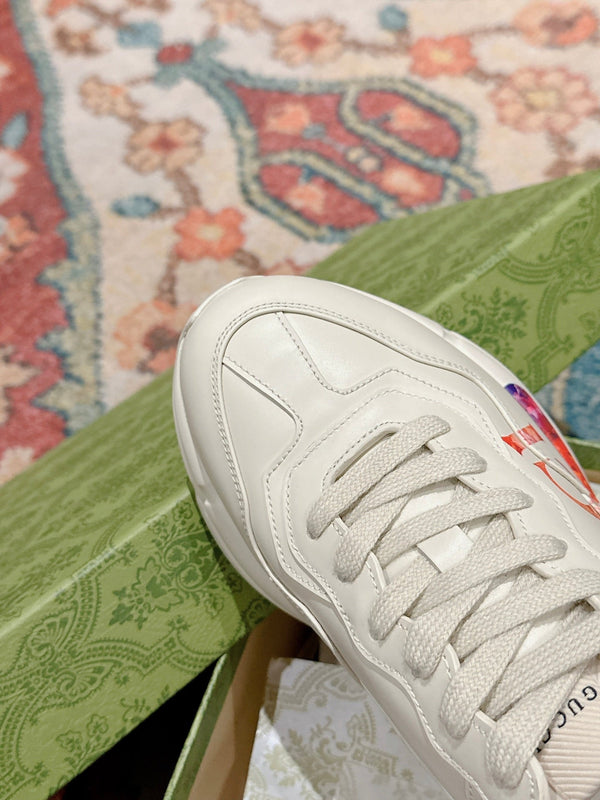 GG RHYTON TRAINER IN PELLE DI VITELLO BIANCA CON MOTIVI MULTIPLI