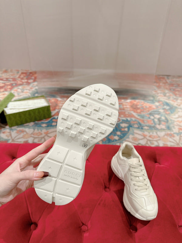 GG RHYTON TRAINER IN PELLE DI VITELLO BIANCA CON MOTIVI MULTIPLI