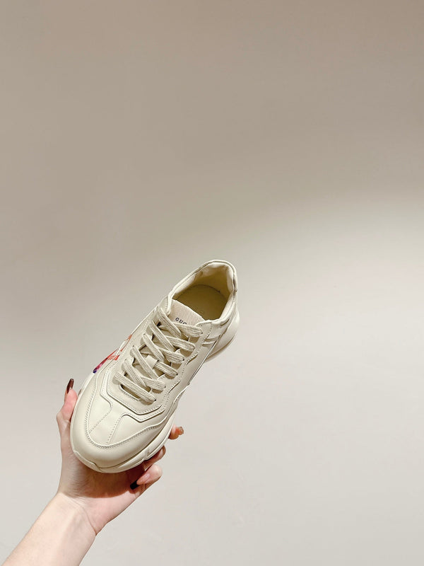 GG RHYTON TRAINER IN PELLE DI VITELLO BIANCA CON MOTIVI MULTIPLI