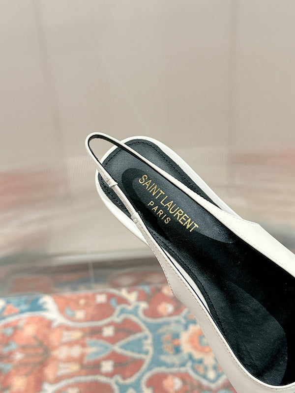 CASSANDRA SLINGBACK FLAT IN WHITE MIX BLACK SMOOTH LAMBSKIN