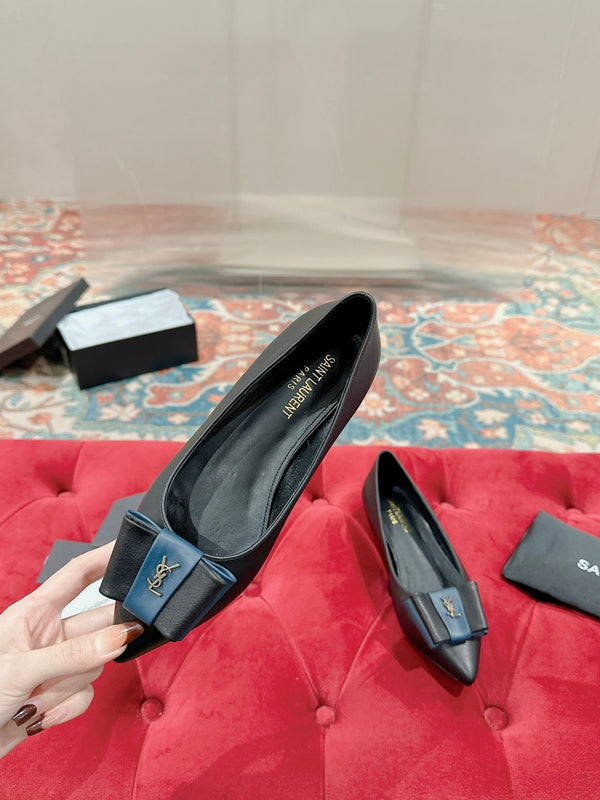 CASSANDRA BALLET FLAT IN BLACK MIX BLUE SMOOTH LAMBSKIN