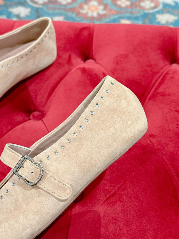 ALAIA MARY JANE IN BEIGE SUEDE WITH SILVER HARDWARE