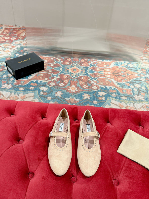 ALAIA MARY JANE IN BEIGE SUEDE WITH SILVER HARDWARE