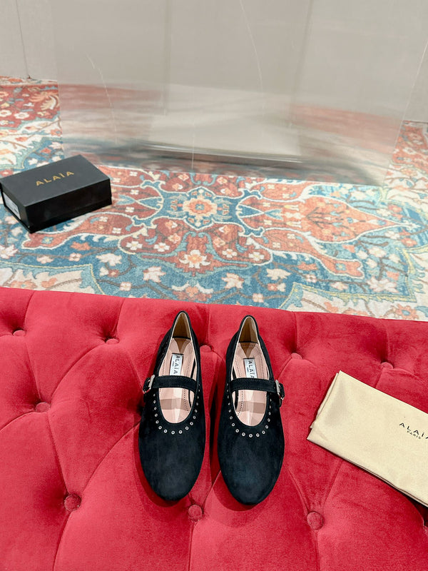 ALAIA MARY JANE IN BLACK SUEDE WITH SILVER HARDWARE