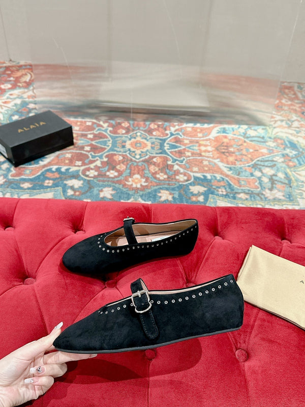 ALAIA MARY JANE IN BLACK SUEDE WITH SILVER HARDWARE