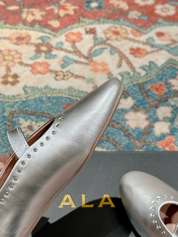 ALAIA MARY JANE IN SILVER LAMBSKIN WITH SILVER HARDWARE