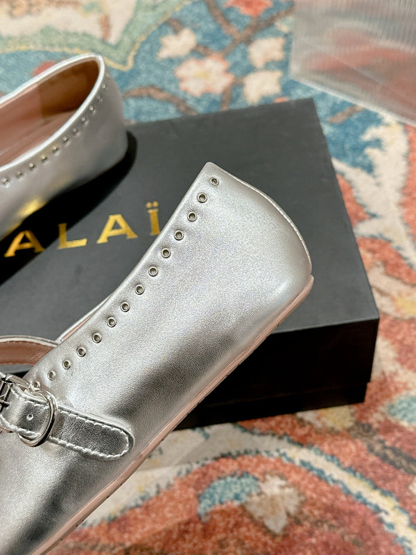 ALAIA MARY JANE IN SILVER LAMBSKIN WITH SILVER HARDWARE