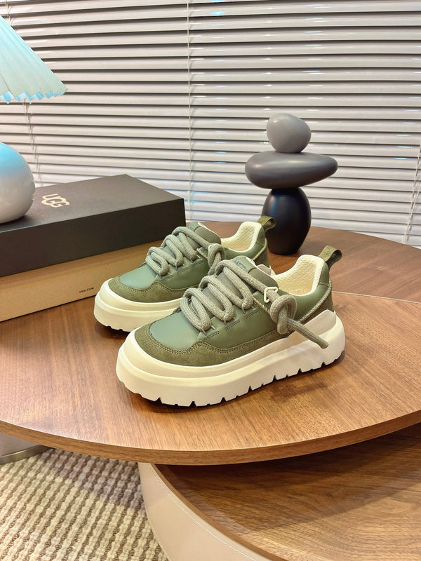 UGG Heritage Utility Sneakers Cream Olive Green Suede Cowhide