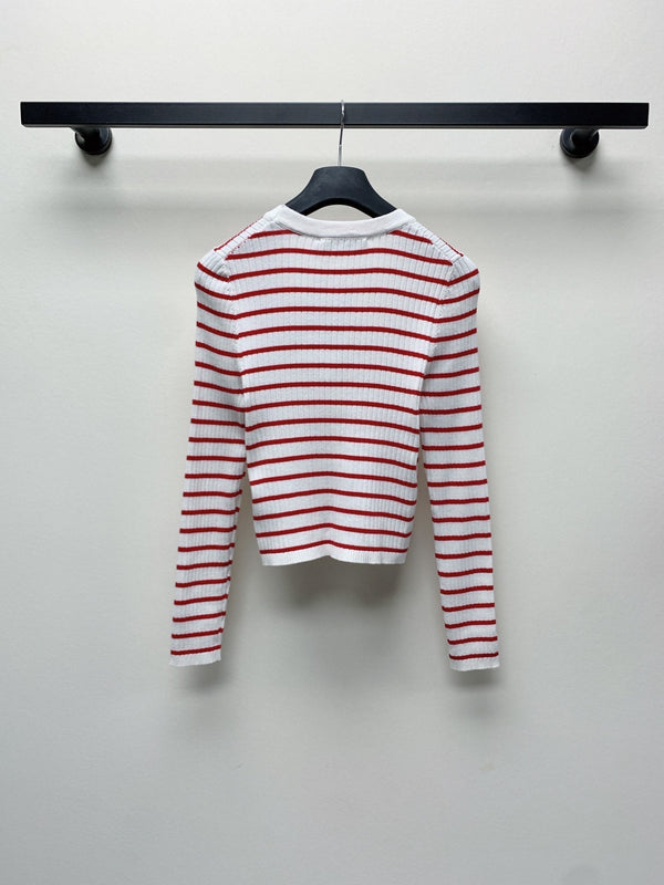 CD 25 Striped Cardigan Red White Wool 246753